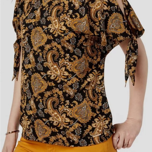 $190 Michael Kors Women's Black Orange Paisley Sweetheart Scoop Neck Top Size 3X - Picture 5 of 5
